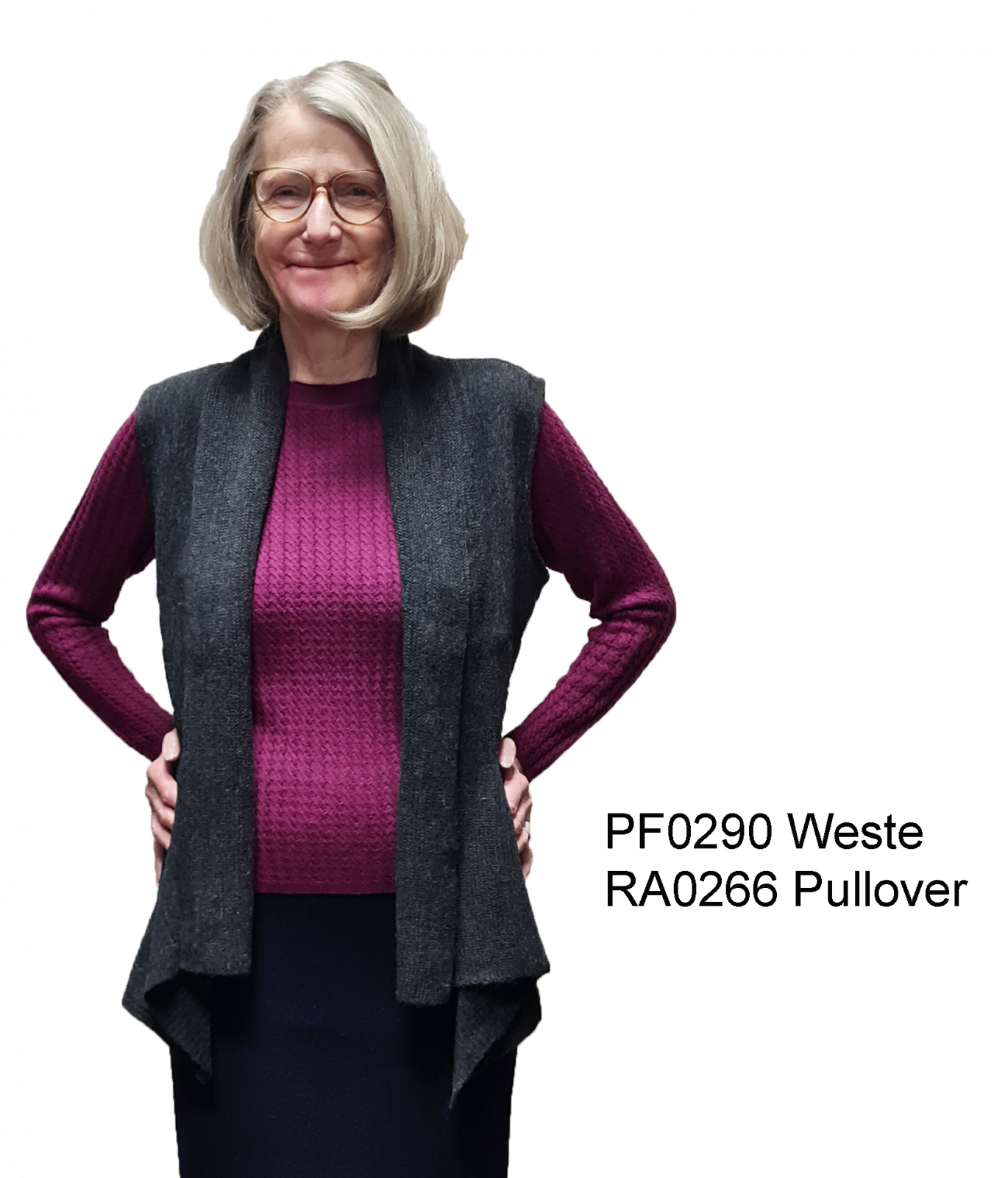 Preview: Damen Strickweste mit Kragen und geometrischen Details, Baby Alpaka