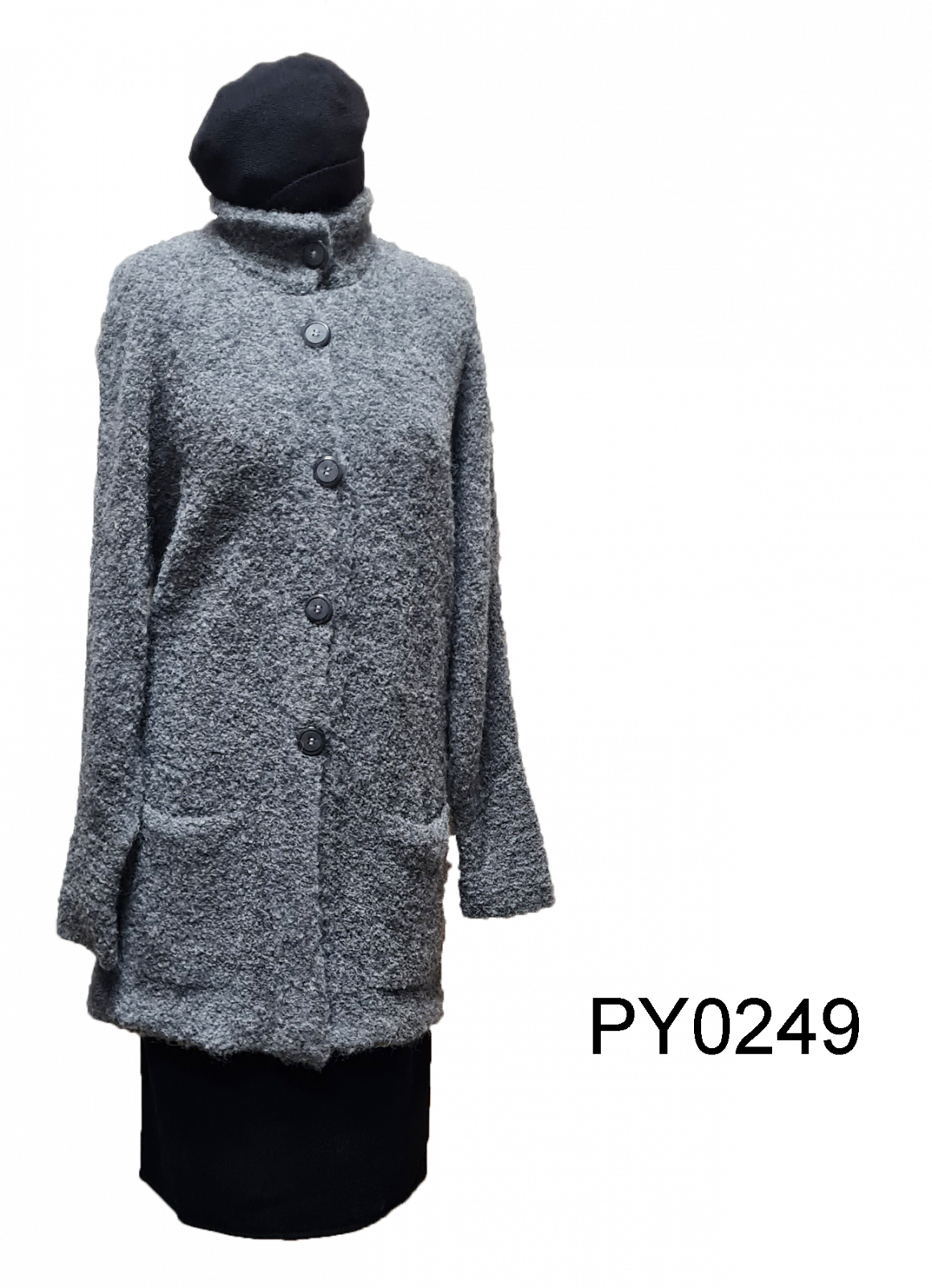 Fluffy Alpaca Bouclé Knit Coat with Neru Collar 