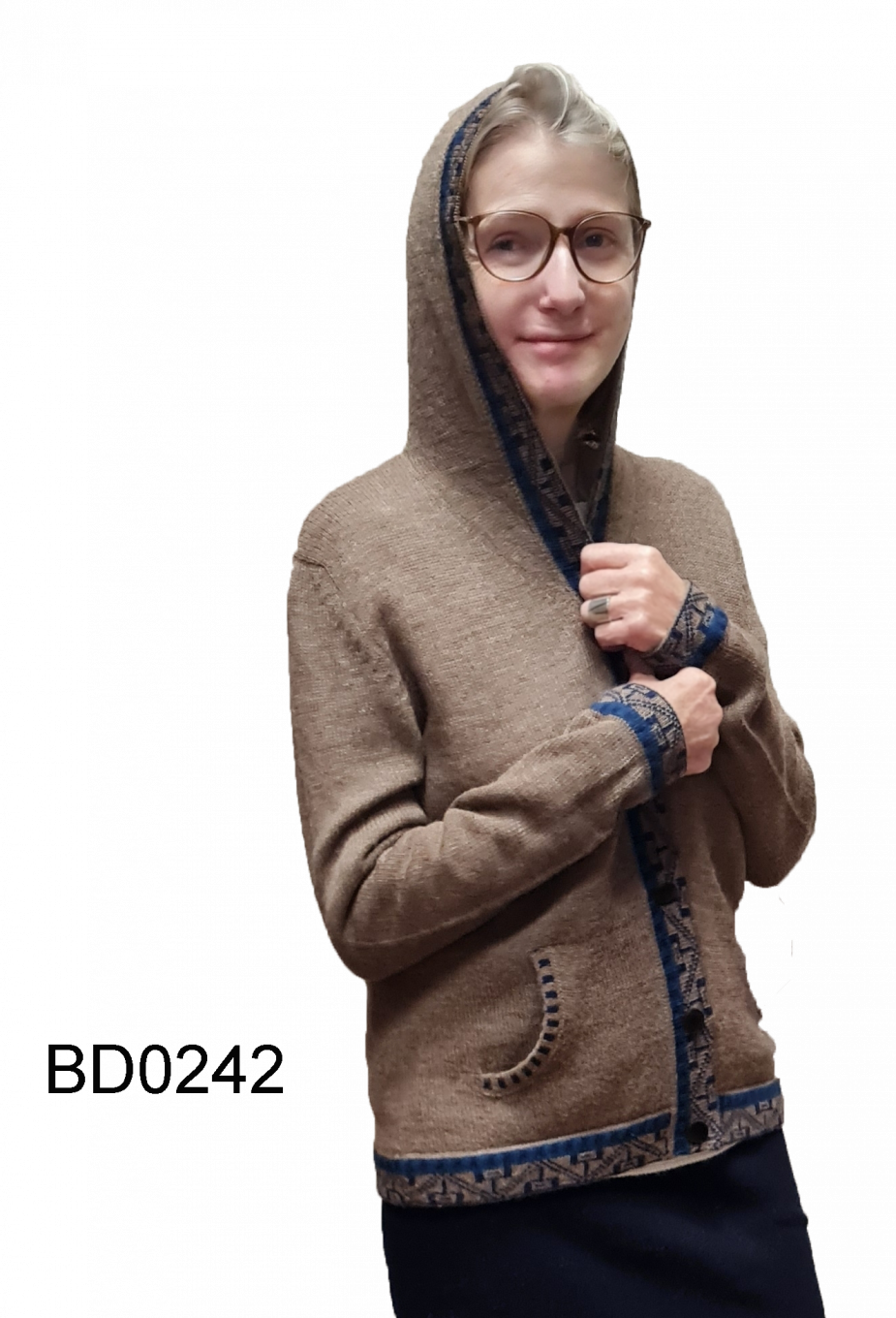 Alpaka Strickjacke mit Kaputze "Akzent", unisex