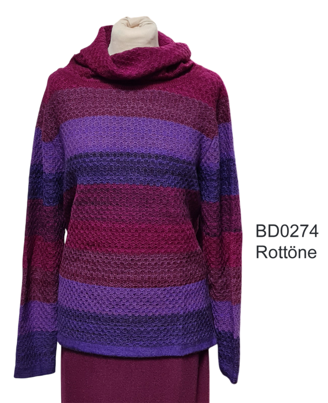 Womens Alpaca Turtle-Neck "Rainbow" - red tones