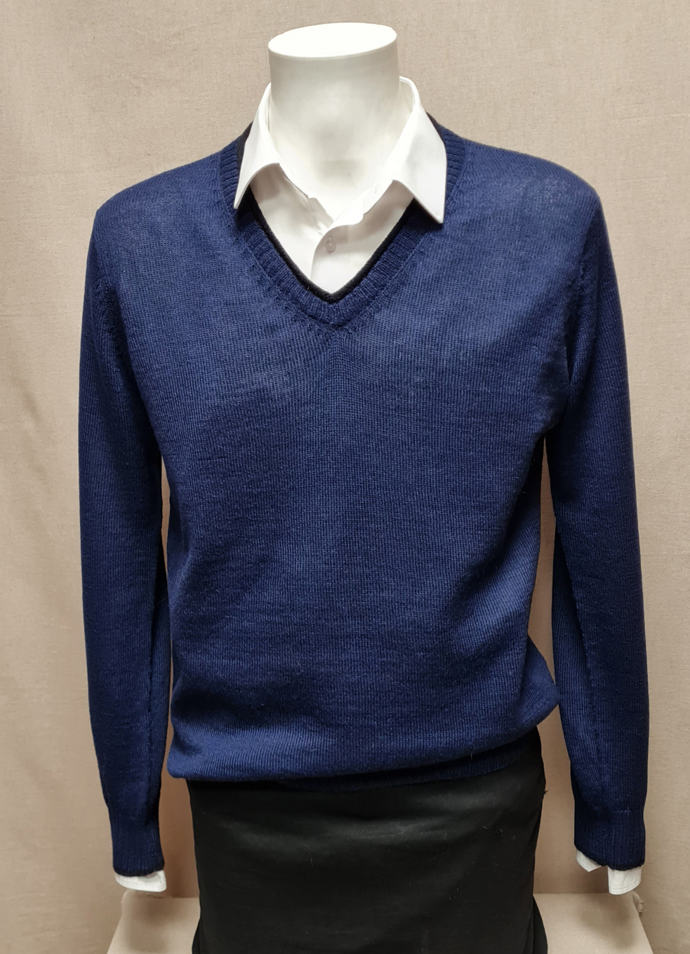 Men's V-Neck Sweater with Accent Trim in Baby Alpaca