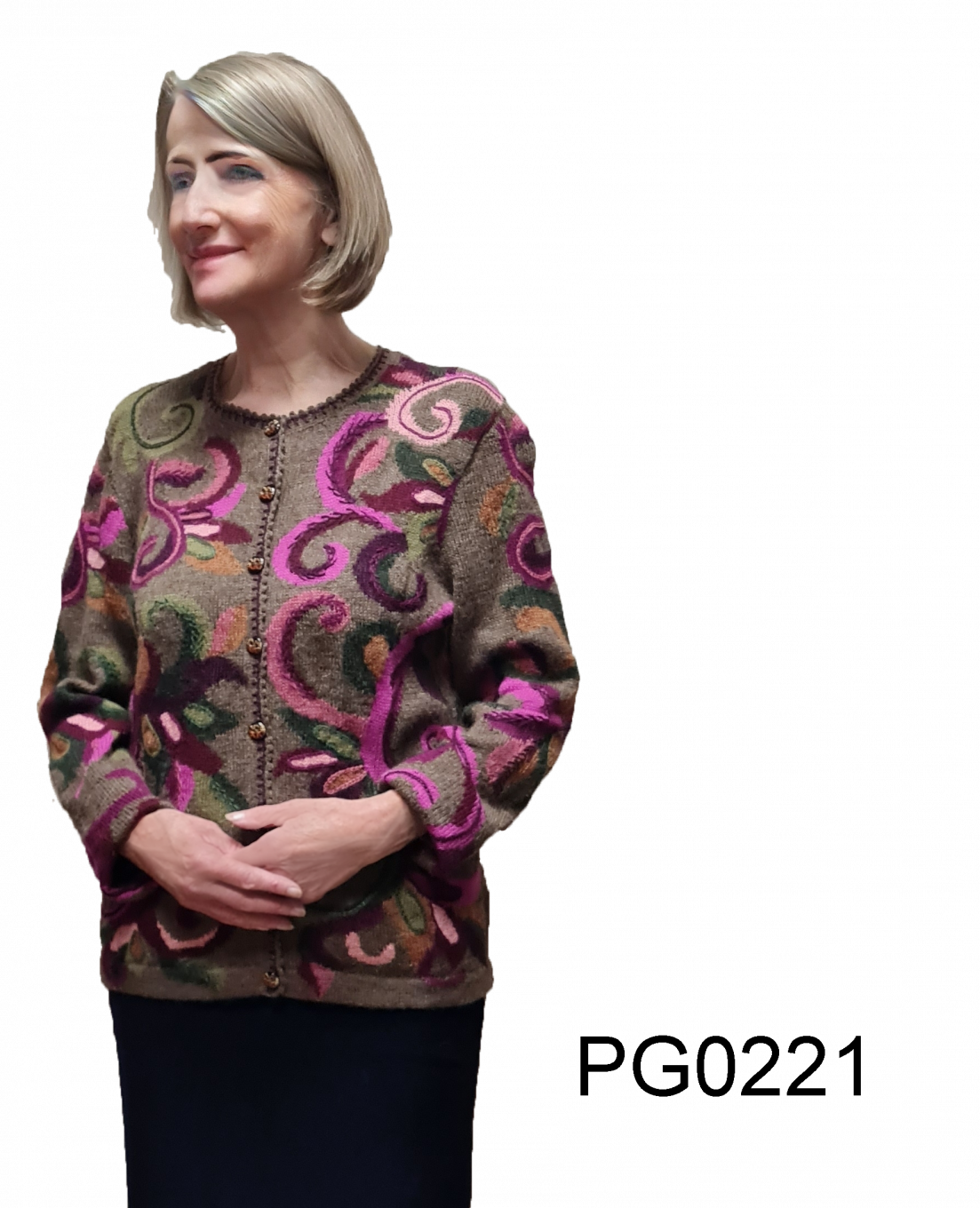 Alpaka Damenjacke "Autumn Ectasy", Intarsien