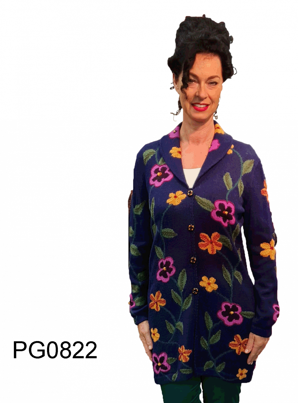 Damen Alpaka Longjacke "Floral Embrace", Intarsien